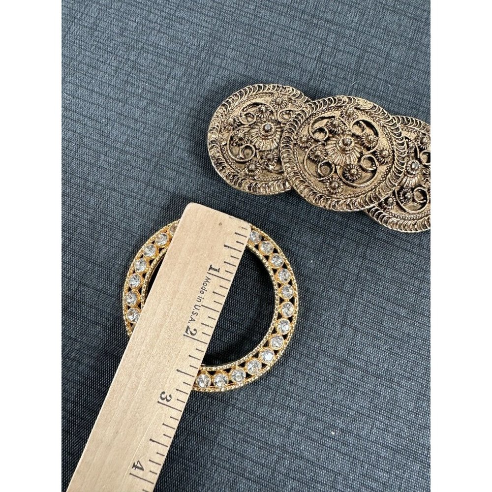 Lot of 2 Vintage Belt Buckles Rhinestones Boho Gold Tone Chunky‎ Statement - Picture 6 of 9